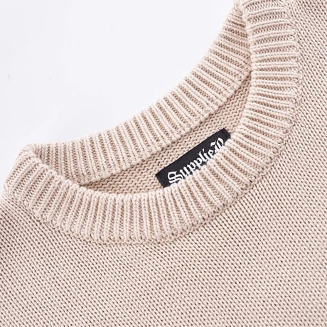 【 SUPPLIER 】Tribal Cross Leather Patch Crew Knit