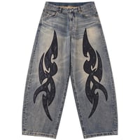 【 SUPPLIER 】Studs Tribal Leather Patch Curve Denim