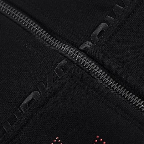 【 Unknown 】Black X Red Cross Rhinestone Zip Hoodie