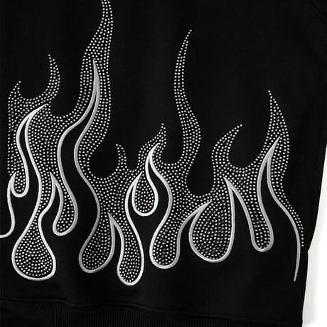 【 SUPPLIER 】Fire Pattern Rhinestone Zip Hoodie