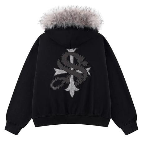 【 SUPPLIER 】Faux Fur Cross Zip Hoodie