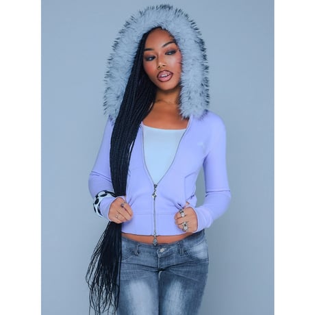 【 Sup Baby 】Baby Cross Fur Zip Hoodie - Tight Fit Women'S