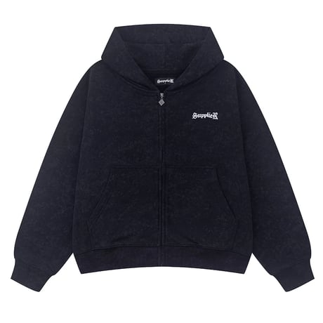 【 SUPPLIER 】Spray Cross Rhinestone Zip Hoodie
