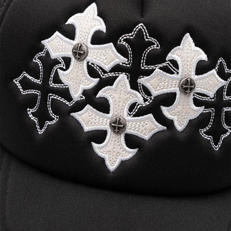 【 SUPPLIER 】Multiple Cross Leather Patch Mesh Cap