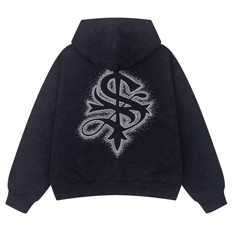 【 SUPPLIER 】Spray Cross Rhinestone Zip Hoodie