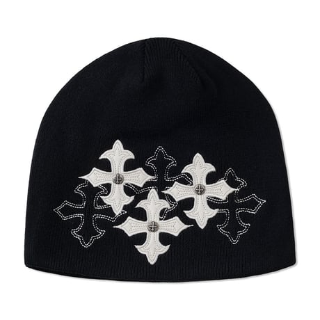 【 SUPPLIER 】Multiple Cross Leather Patch Beanie