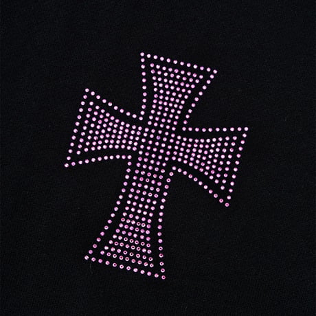 【 Unknown 】Black X Pink Allover Cross Rhinestone Zip Hoodie