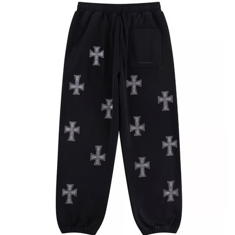 【 Unknown 】Black X Silver Cross Rhinestone Jogger