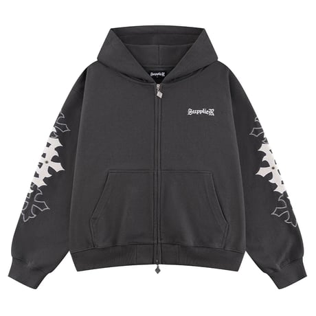 【 SUPPLIER 】Multiple Cross Leather Patch Zip Hoodie