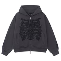 【 SUPPLIER 】Fire Bones Leather Patch Zip Hoodie