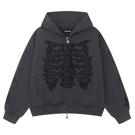 【 SUPPLIER 】Fire Bones Leather Patch Zip Hoodie