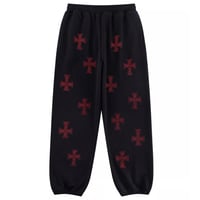【 Unknown 】Black X Red Cross Rhinestone Jogger