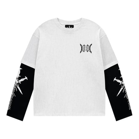 【 Unknown 】Cursive Rhinestone Layered Long Sleeve