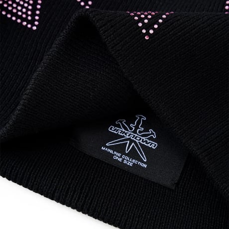 【 Unknown 】Black X Pink Cross Rhinestone Beanie