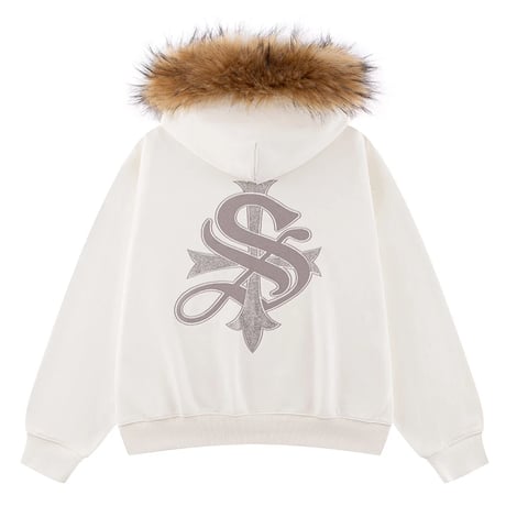【 SUPPLIER 】Faux Fur Cross Zip Hoodie