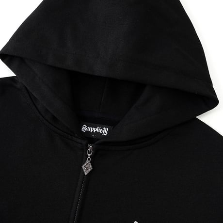 【 SUPPLIER 】Fire Pattern Rhinestone Zip Hoodie