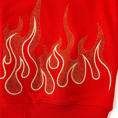 【 SUPPLIER 】Fire Pattern Rhinestone Zip Hoodie