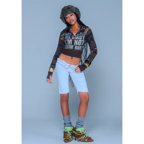 【 Sup Baby 】Camouflage Not Your Baby Cropped Zip Hoodie Women'S