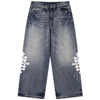 【 SUPPLIER 】Multiple Cross Leather Patch Baggy Denim