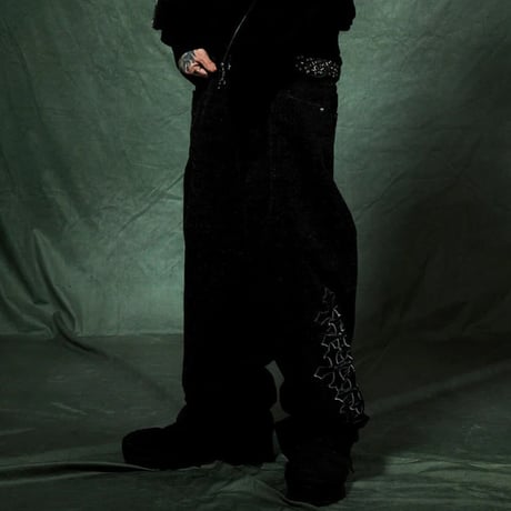【 SUPPLIER 】Multiple Cross Leather Patch Baggy Denim