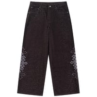 【 SUPPLIER 】Multiple Cross Leather Patch Baggy Denim