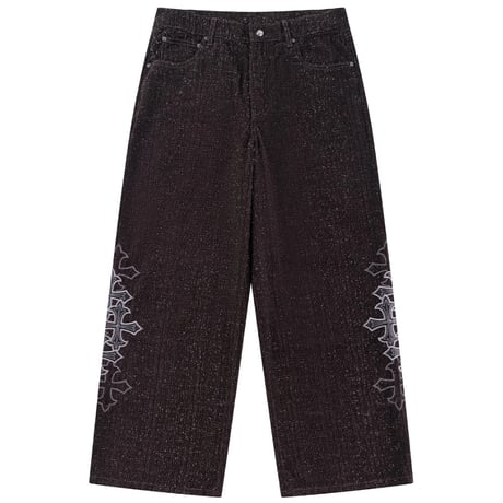 【 SUPPLIER 】Multiple Cross Leather Patch Baggy Denim