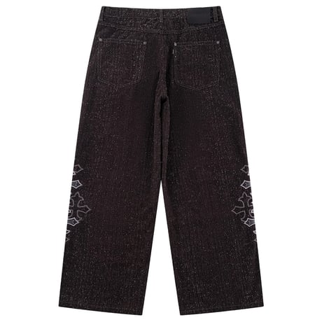 【 SUPPLIER 】Multiple Cross Leather Patch Baggy Denim