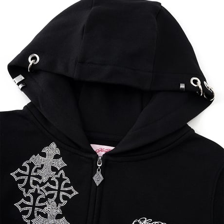 【 Sup Baby 】Multiple Cross Pierced Zip Hoodie Women'S