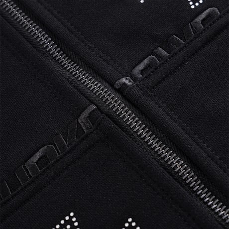 【 Unknown 】Black X Silver Cross Rhinestone Zip Hoodie