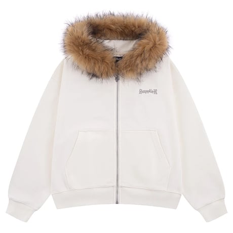 【 SUPPLIER 】Faux Fur Cross Zip Hoodie