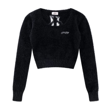 【 Sup Baby 】Baby Cross Cropped Mohair Knit Women'S