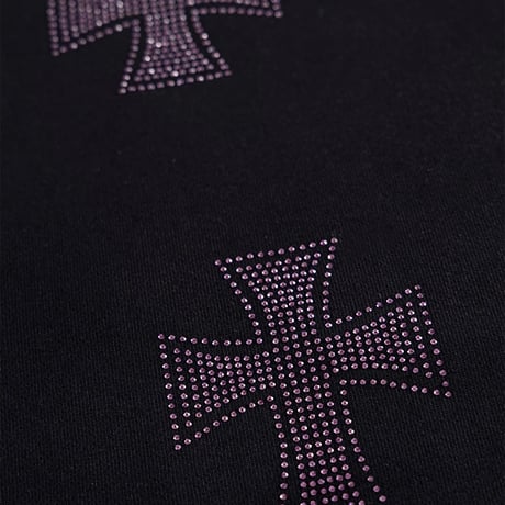【 Unknown 】Black X Purple Cross Rhinestone Zip Hoodie