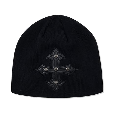 【 SUPPLIER 】Cross Leather Patch Brim Knit Beanie