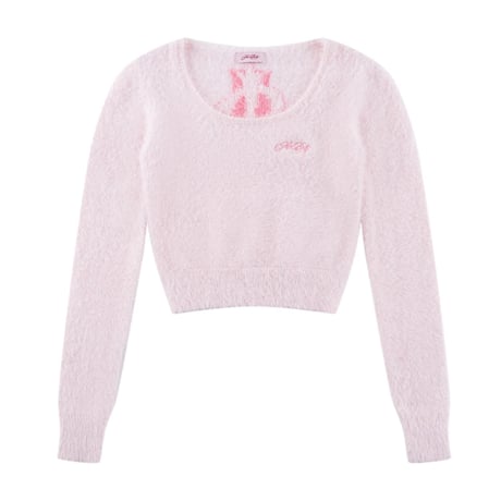 【 Sup Baby 】Baby Cross Cropped Mohair Knit Women'S