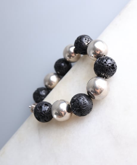 Mexico Lava Stone & Silver Bead Bracelet / Silver 925