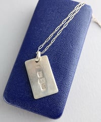 1977 England London Hallmarked Ingot Pendant Necklace / Silver 925