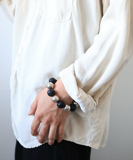 Mexico Lava Stone & Silver Bead Bracelet / Silver 925