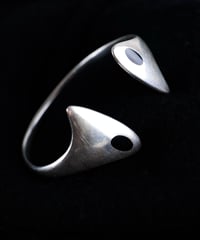 c.1960 Denmark / Hans Hansen Modernist Bangle by Bent Gabrielsen / Silver 925 & Black Enamel
