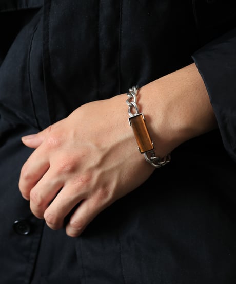 1976 France / Tiger’s Eye Gourmette Chain ID Bracelet / Silver 925