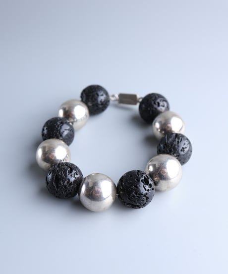 Mexico Lava Stone & Silver Bead Bracelet / Silver 925