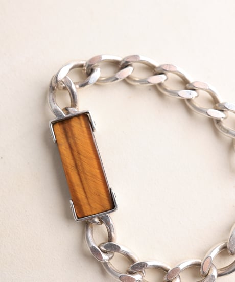 1976 France / Tiger’s Eye Gourmette Chain ID Bracelet / Silver 925