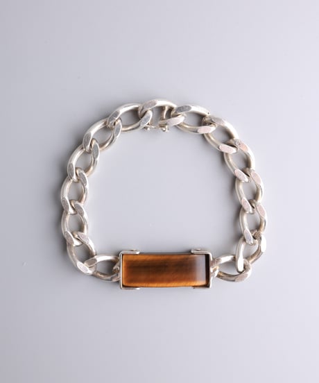 1976 France / Tiger’s Eye Gourmette Chain ID Bracelet / Silver 925