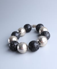 Mexico Lava Stone & Silver Bead Bracelet / Silver 925