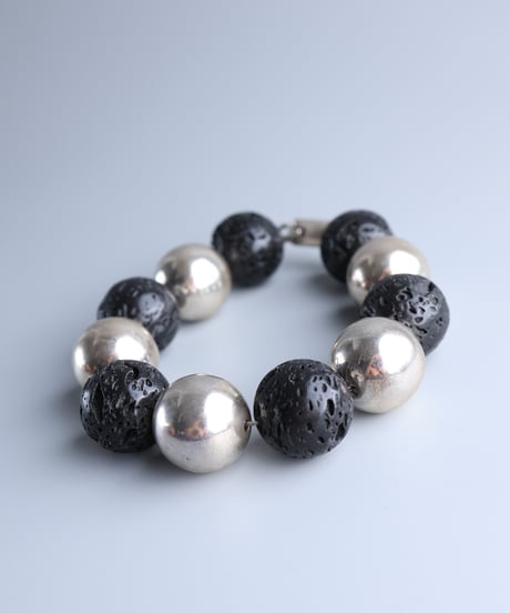 Mexico Lava Stone & Silver Bead Bracelet / Silver 925