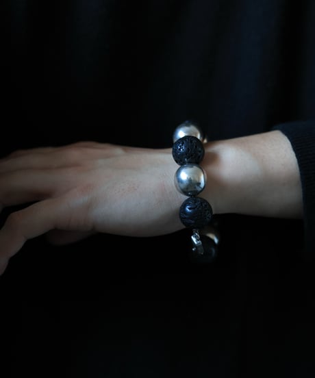 Mexico Lava Stone & Silver Bead Bracelet / Silver 925