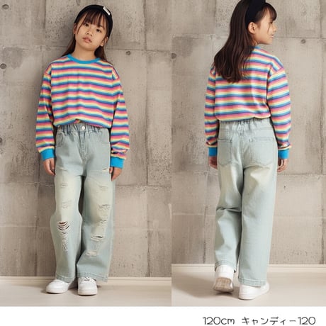 【100-160cm】ボーダーロングTシャツ（reco-y011)
