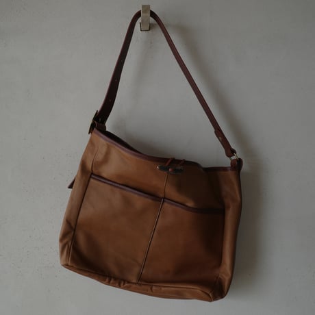 <Post production> 2 Pockets Tote Bag[Large]  Horse Wax -Teak