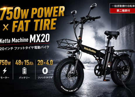 電動バイク 20インチ 750W 48V15Ah ファットタイヤ 原付二種 SHIMANO7段変速 前後ディスクブレーキ MX20