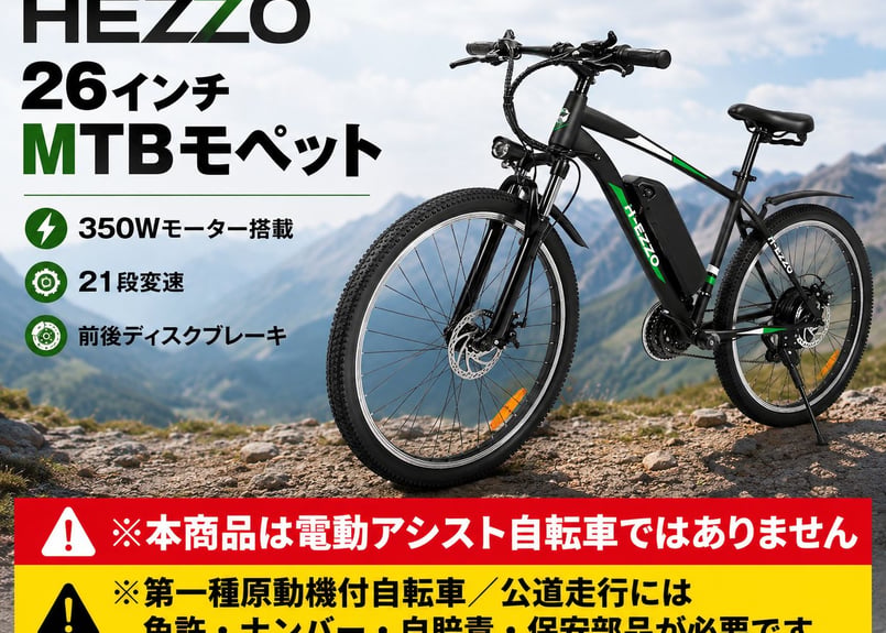 HEZZO 26インチ MTBモペット｜350Wモーター搭載・21段変速・前後