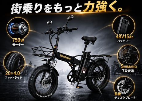 電動バイク 20インチ 750W 48V15Ah ファットタイヤ 原付二種 SHIMANO7段変速 前後ディスクブレーキ MX20